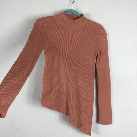 Zara Pink Ribbed Turtleneck Asymmetric Hem Mock Neck Sweater Small - Picture 9 of 10